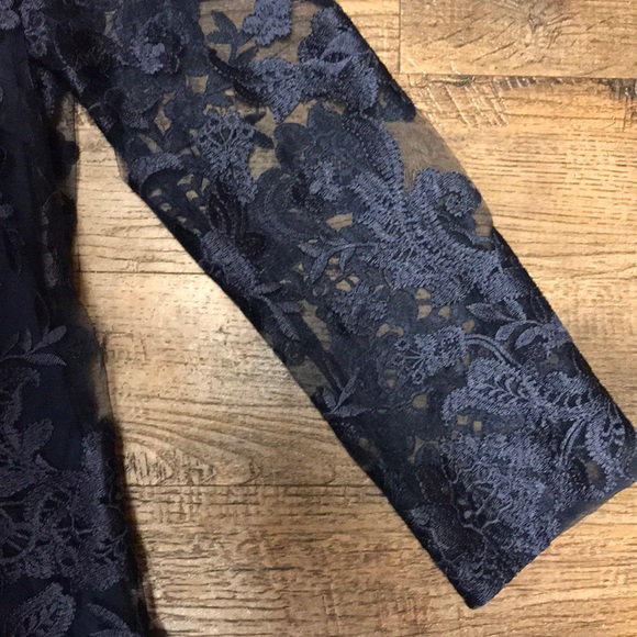 JS Collections Navy Lace Overlay Open Back Dress 2 - Picture 3 of 8